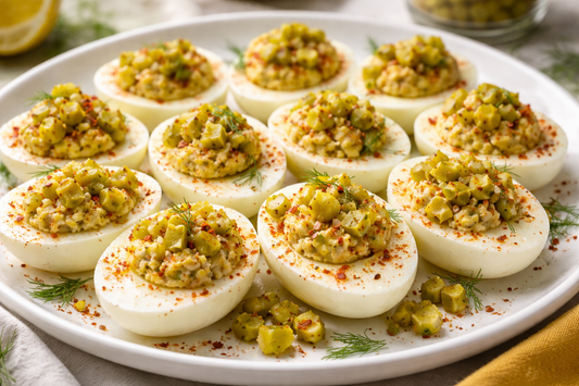 🥒🥚 Spicy Pickled Deviled Eggs with Spicy Garlic Dill