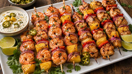 🍍🔥 Pickled Pineapple Jalapeño Chicken & Shrimp Skewers