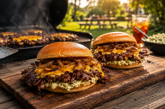 🥒🍔 Smash Burgers with Garlic Dill Relish